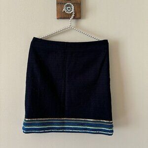 NWT Talbots Petite Size 6P Blue A-Line Skirt Fringe Sequin Border Cotton Blend